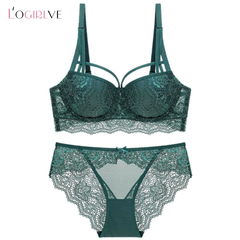 Wholesale Sexy Underwear Lace Bra Set Cotton Comfortable Push Up Bras 3/4 Cup Deep V Brassiere Gather Women Lingerie Sets