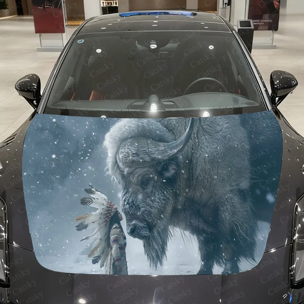 Bison Native Auto Hood Sticker, Car Cover Decal, Waterproof and Self-adhesive Auto Vinyl Wraps, Car Exterior Decoration, Holida