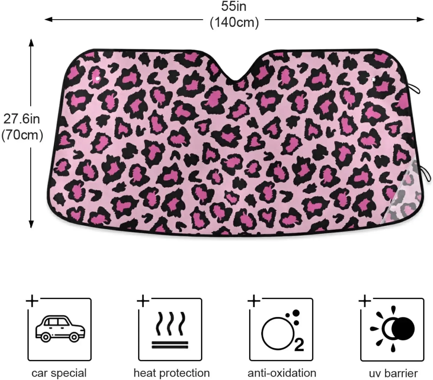 Car Sunshades for Front Windshield Auto Sunshield Shade Foldable Hot Pink Black Leopard Car Sun Visor Blocks UV Rays Heat Protec