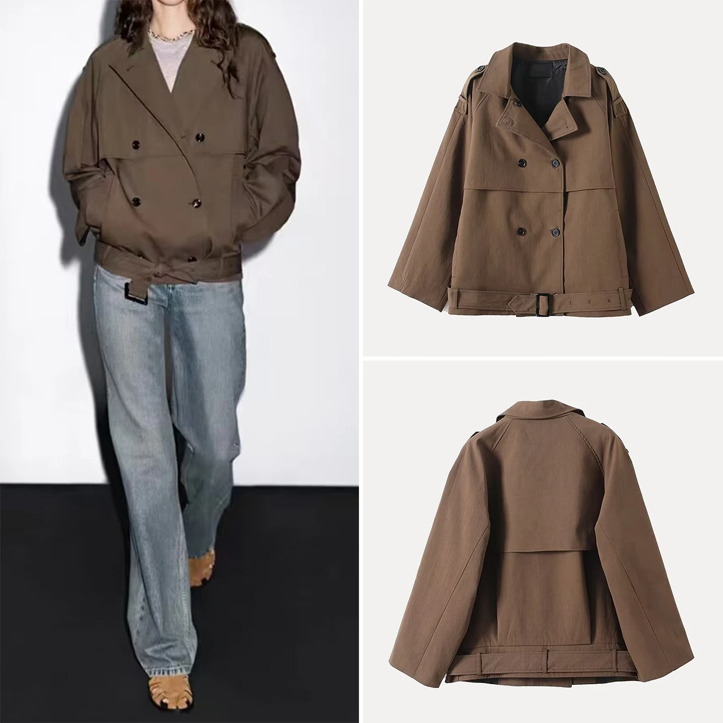 

Cool ort Coat for Women with Belt Autumn 2025 Faion Flip Collar Jaet Sli Ladies' ort Outerwear Z Brand