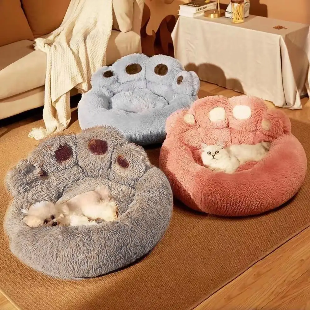 Pet Nest Plush Bed Premium Cotton Filling Pet Bed Cozy Paw-shaped Pet Bed with Fluffy Plush for Cats for Warmth for Ultimate