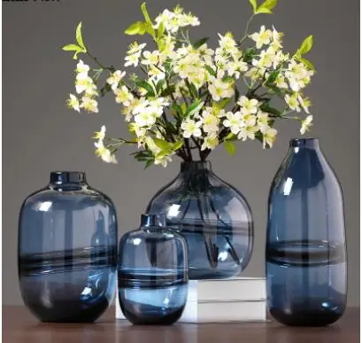 

Creative Blue Hydroponic Dried Flower Arrangement Vase Ornament Living Room Bedroom Modern Dining Table Flower Glass Vase Crafts