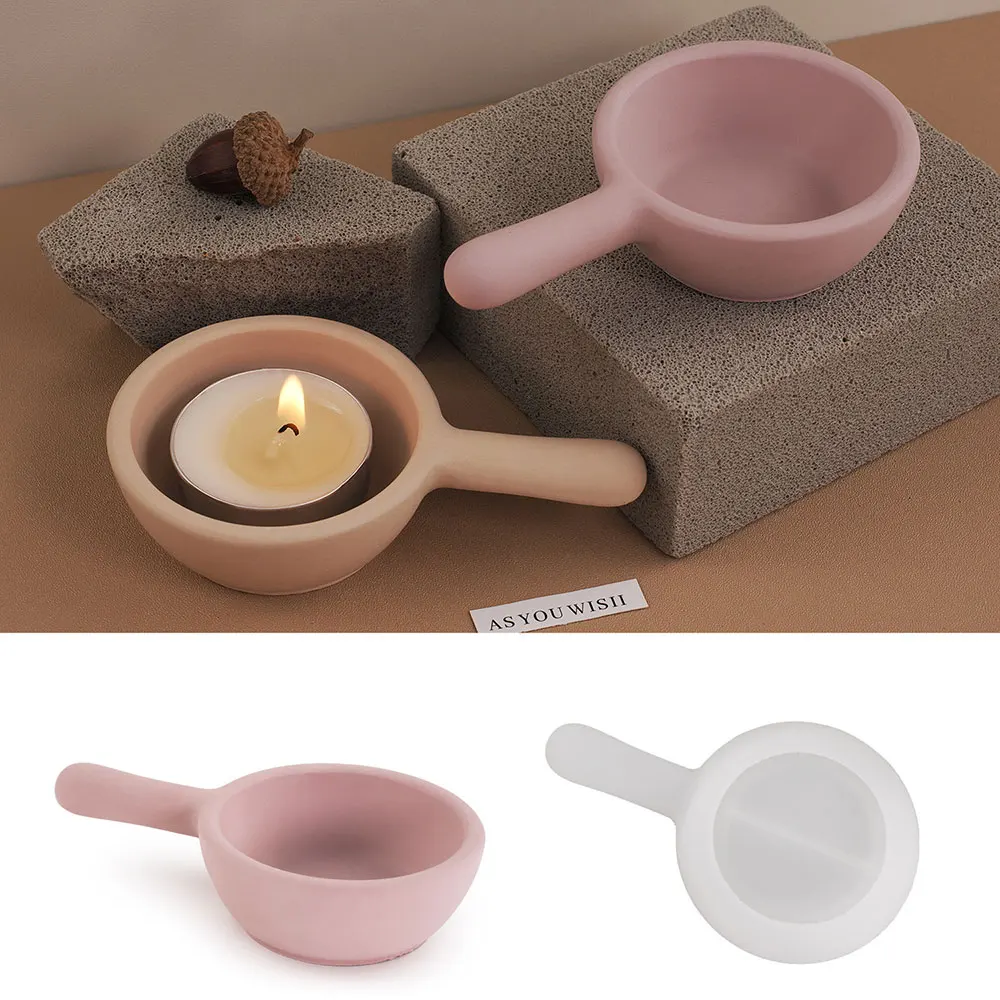 Handle Tray Candle Holder Silicone Mold Tealight Holder Plaster Resin Clay Mold DIY Cement Candlestick Decoration