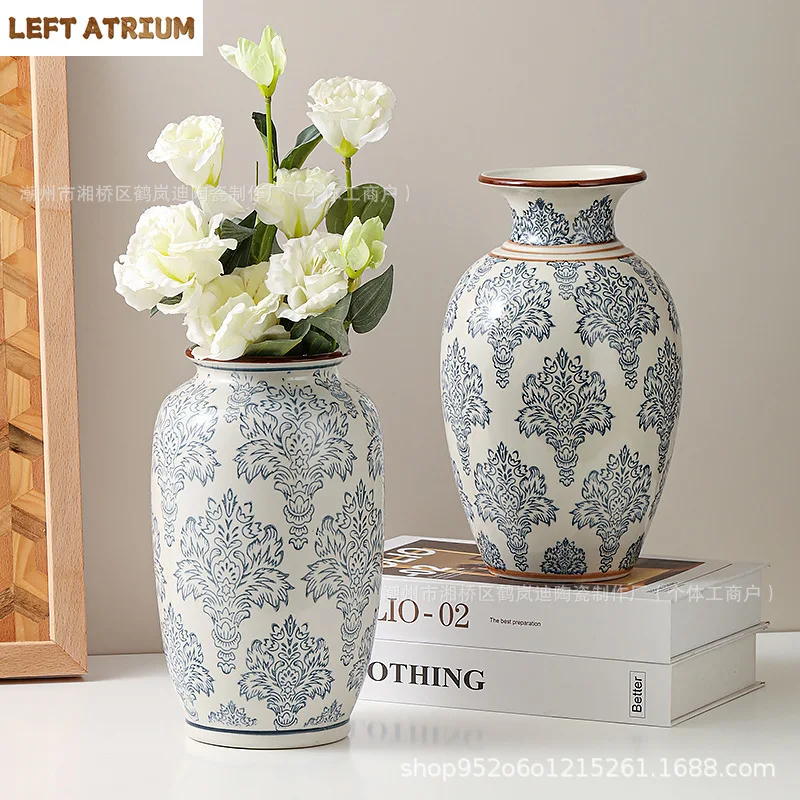 

New Chinese style blue and white porcelain retro vase ceramic creative vase home living room lobby decoration