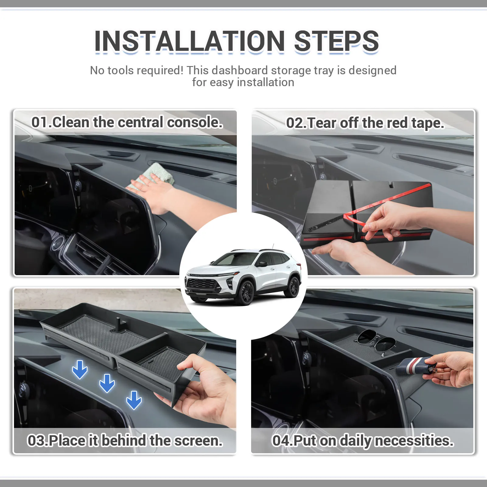 لوحة القيادة التخزين درج منظم ل 2024-2025 تشيفي تراكس 11 بوصة شاشة عرض شنت حامل داش مجلس تخزين الملحقات