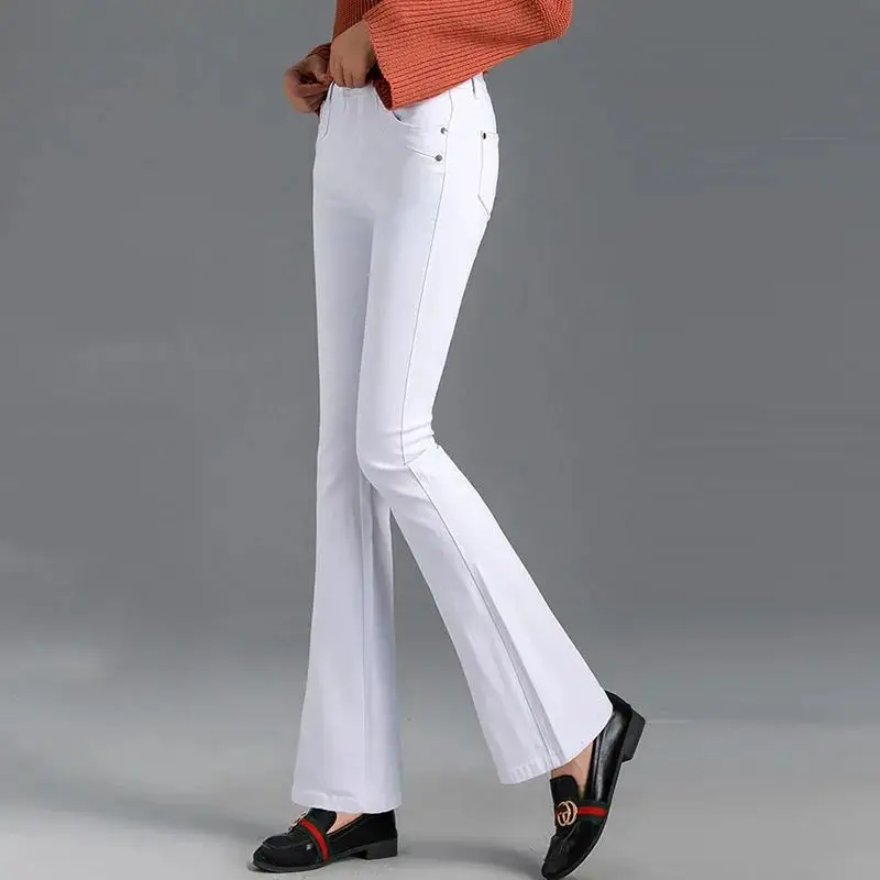 Jean neuf collants d'été pour femmes, trou fin, Micro évasé, Version coréenne, pompon, pantalon évasé blanc, amincissant, élastique, TT1086