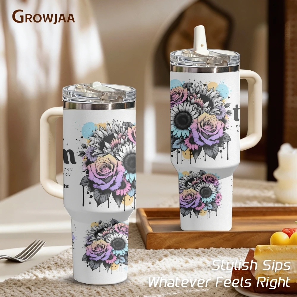 Artistic words like flowers Vacuum Flasks 40oz Vacuum Insulated Travel Mug - Stainless Steel Straw Cup Lid