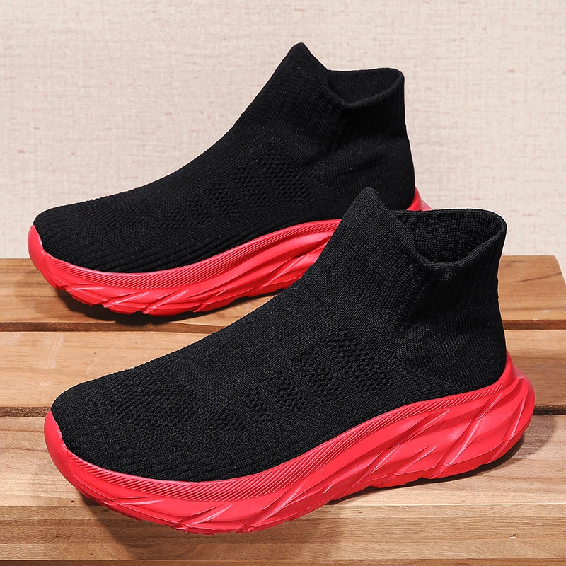 Fashion Knit Men's Running Shoes High Top Slip-on Platform Casual Sneakers Women Outdoor Lightweight Breathable Socks Shoes Men