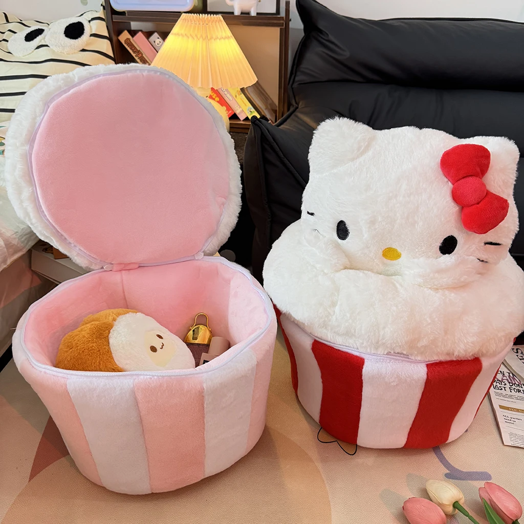 

Japanese Style Cute Hello Kitty Plush Storage Box with Lid Large Capacity Storage Box Miscellaneous Storage Bucket Home Decor