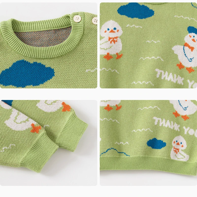 Autumn Toddler Boys Sweater Cotton Knitted Duck Jacquard Thickened Warm Kids Boys Pullovers Soft Stretch Baby Boys Knitwears