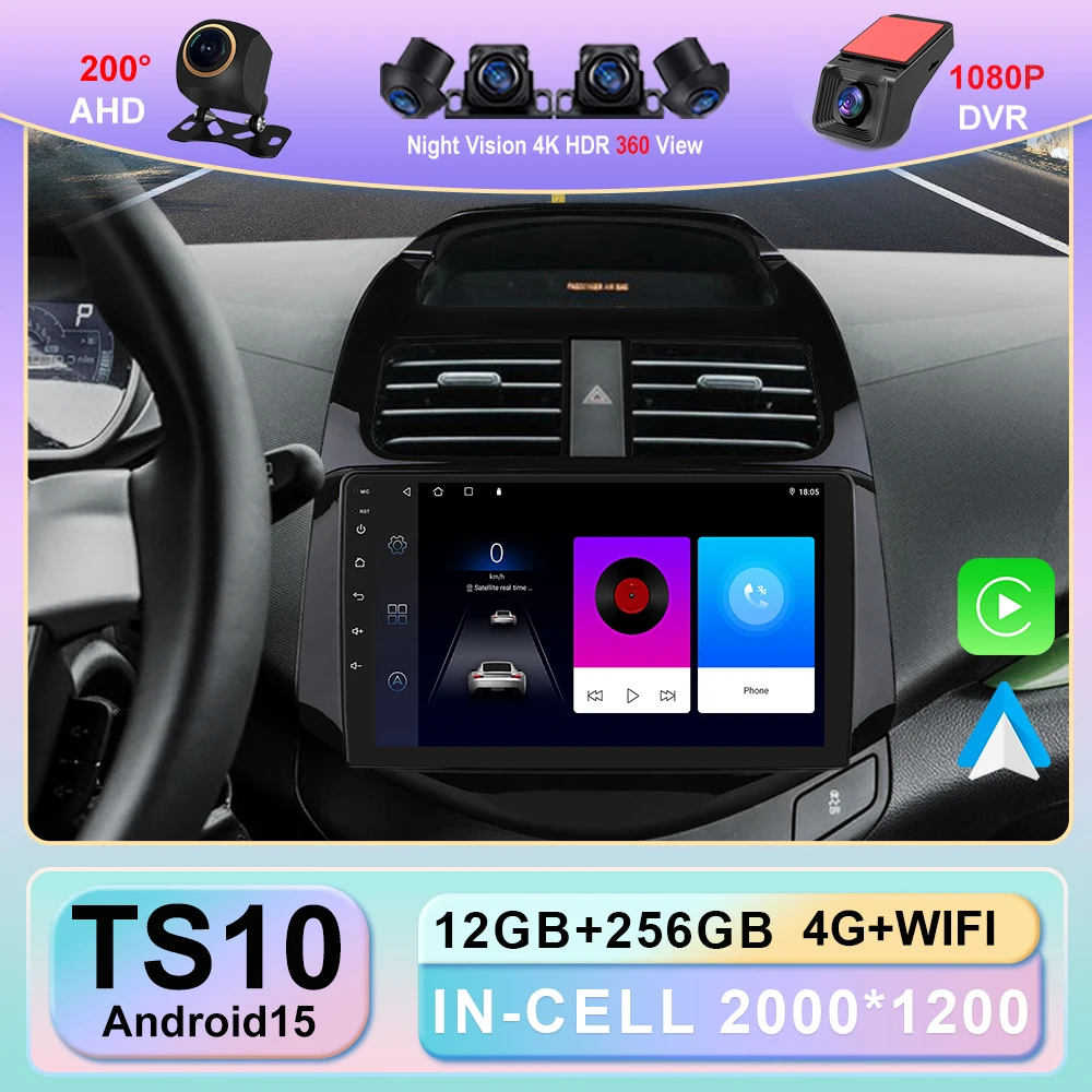 Reproductor de vídeo Multimedia de Radio de coche 2Din 4G Android 15 para Chevrolet Spark Beat Matiz Creative 2010-2014 navegación Carplay