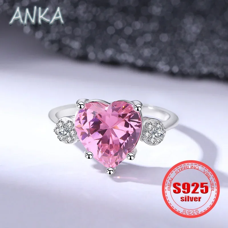 s925 sterling silver love heart zirconia ring pink girl ring European and American light luxury Valentine's Day ring