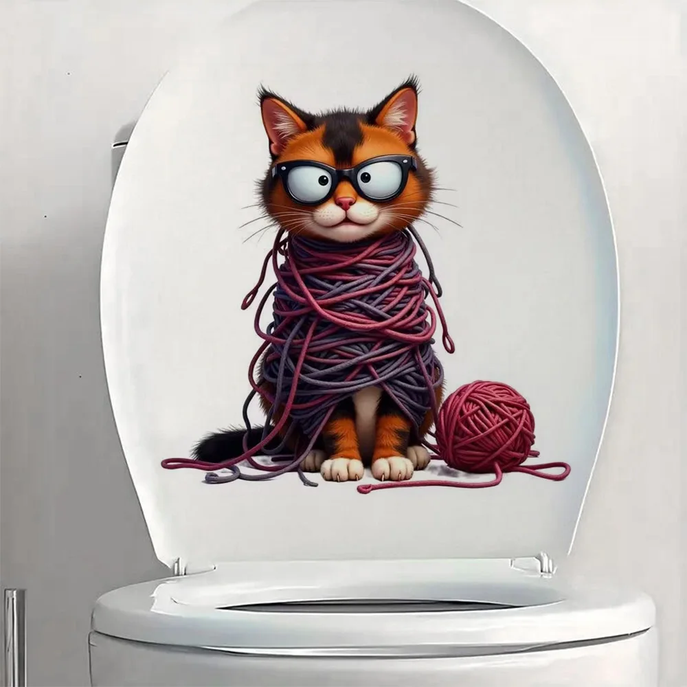 

Fun Cat With Ted Ball Self-Adhesive Stickers, Bedroom Entryway Living Room Porch Home Decoration Wall Stickers