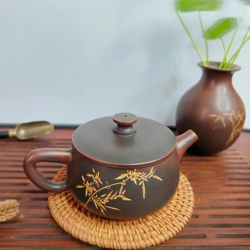 Handmade Qinzhou Nixing Pottery Hanwa Teapot, Large‑Mouth Bronze Kung Fu Tea Pot, Original Ore Clay Chinese Tea Ceremony Teaware