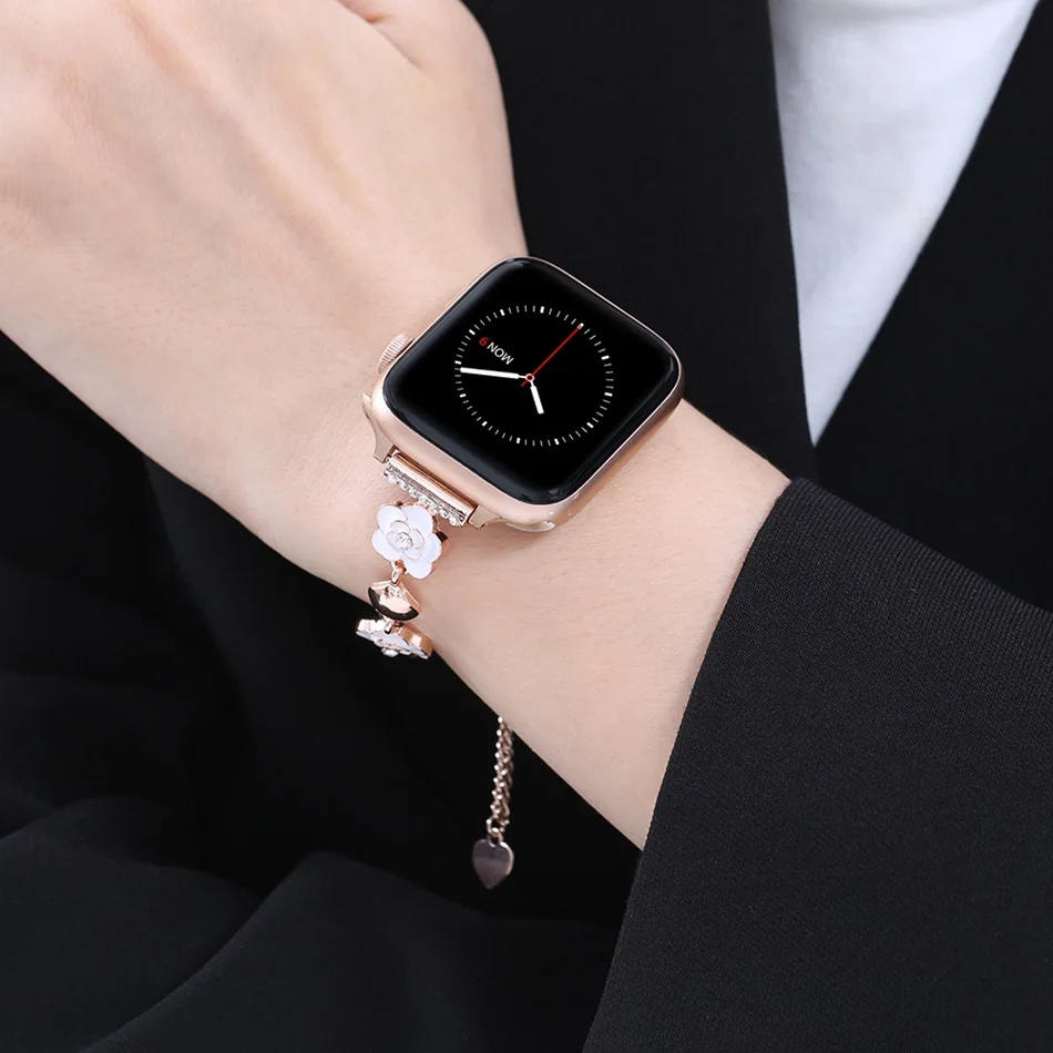 Metal Strap For Apple Watch UItra 8 7 49mm 45mm 44mm Luxury INS Camellia Bracelet For iWatch Series 6 5 4 SE 42mm 40mm 38mm Band