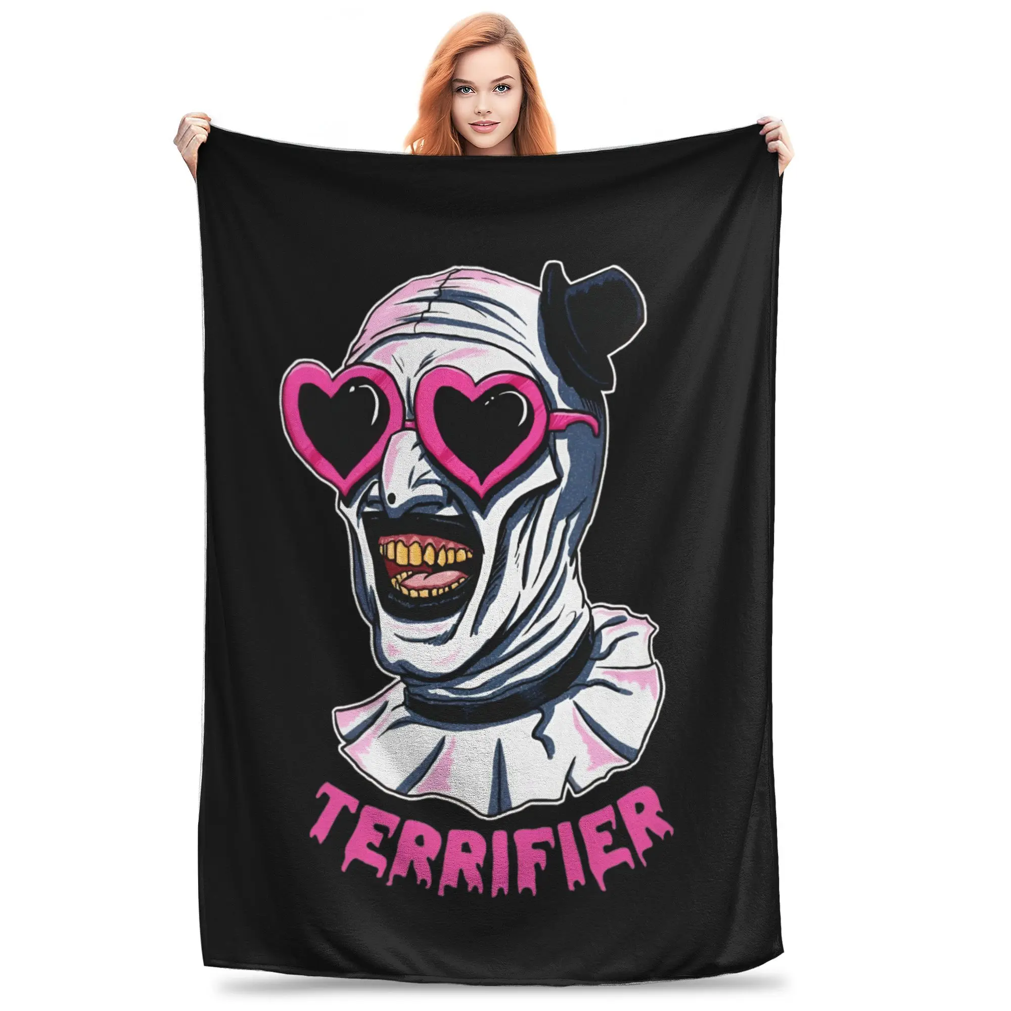 Terrifier Art The Clown Heart Glasses Knitted Blankets  Flannel Throw Blanket Bedroom Sofa Printed Soft Warm Bedspreads