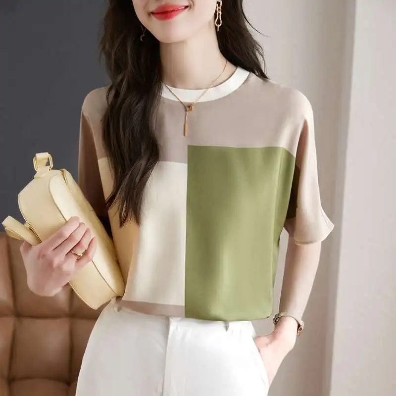 

Summer New Sle Silk irt Women's Casual Cotton T-irt ort Sve round Ne Long Sve Spring Faion Ladies' Wear
