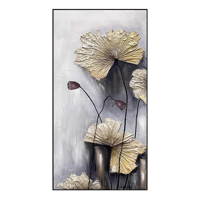 

Modern, high-end, purely hand-painted, lotus, oil painting, porch, decoration, living room, texture