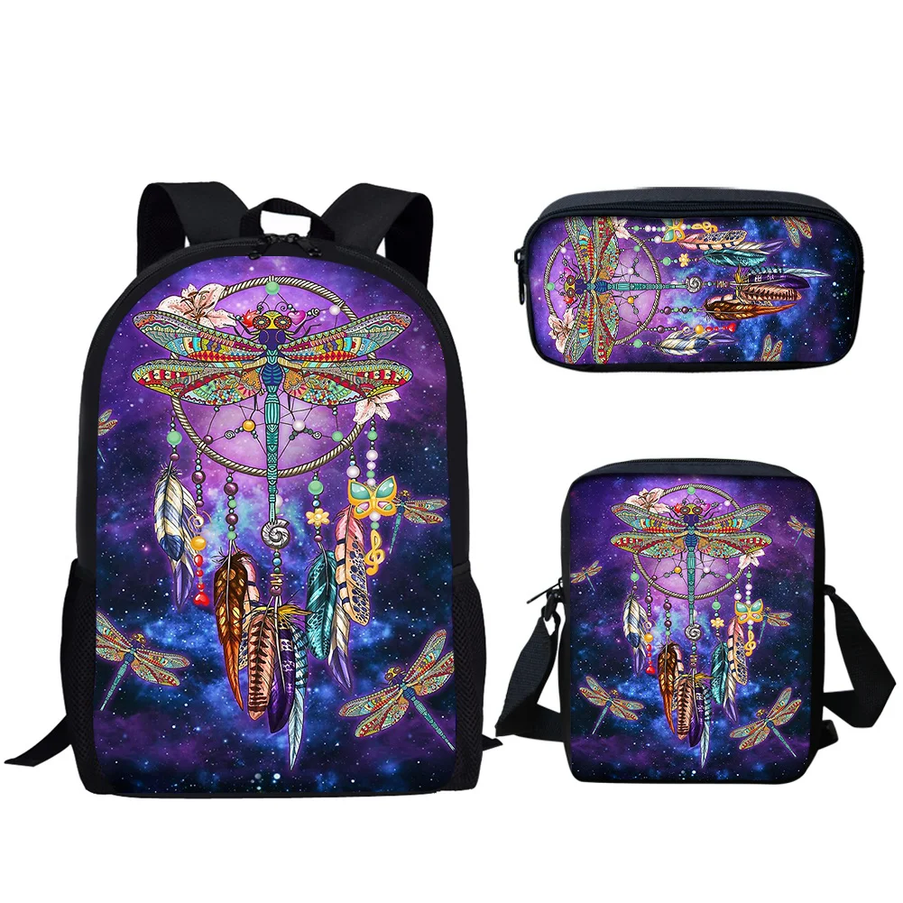 

Gradient Dragonfly Design Large Capacity Backpack Messenger Bag Insect Print Large Capacity Student Textbook Bag Pencil Case