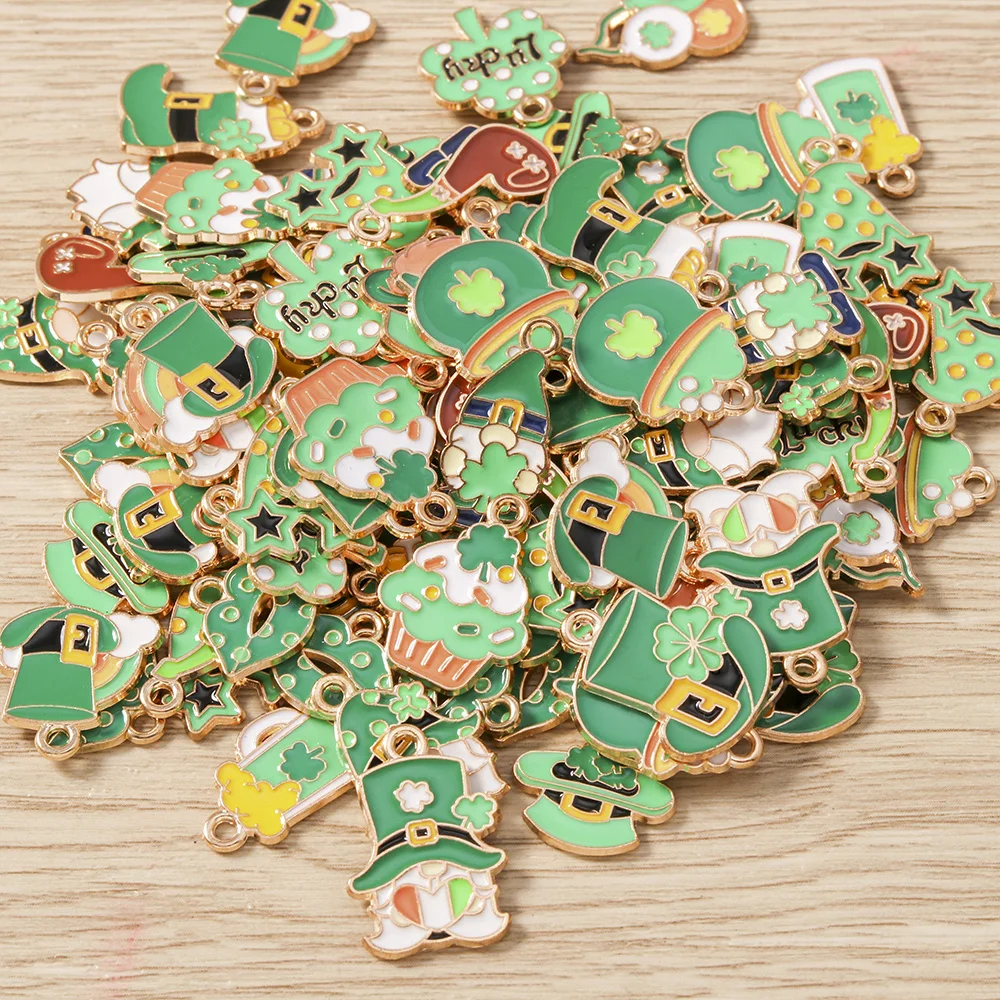 

Tusember 10pcs Enamel Lucky Irish Shamrock Pendants Green Four Leaf Clover Charms for Necklace Earrings Bracelets Jewelry Making