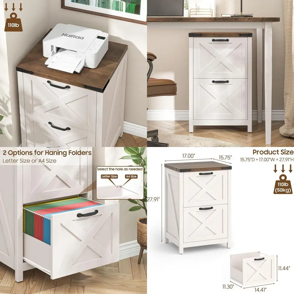 

Деревянный шкаф для документов формата А4 под стол с подставкой для принтера, белый в деревенском стиле