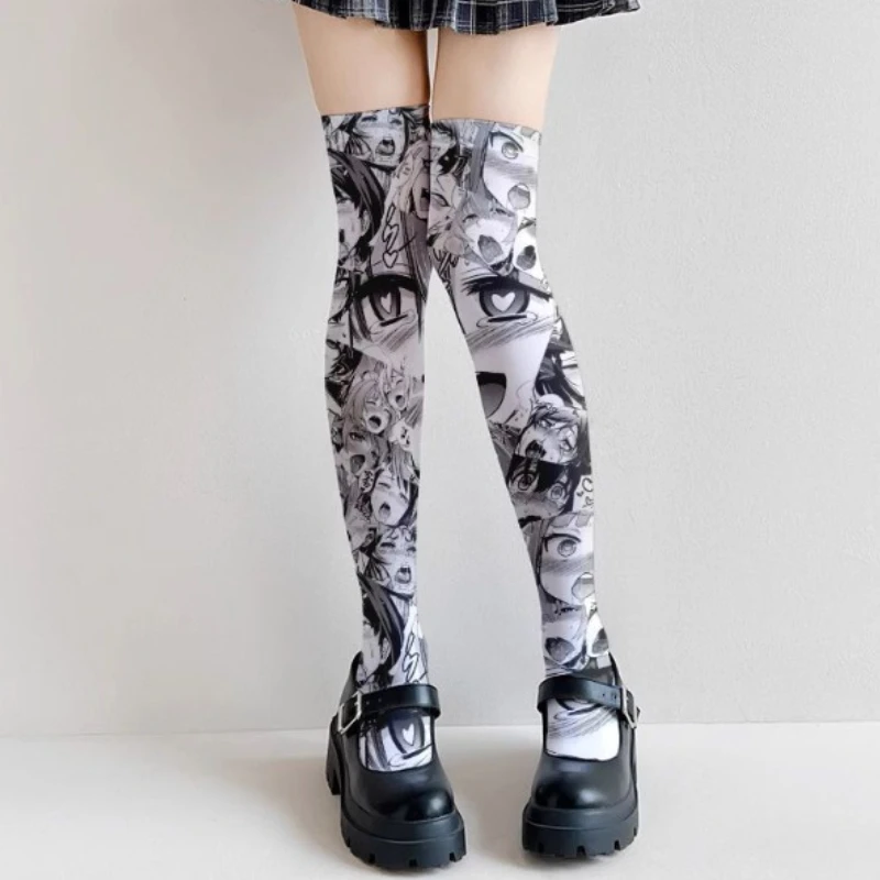 60cm/75cm Anime printed stockings thin women's spring and autumn Japanese Lolita cute over-knee long cosplay women's socks view 2