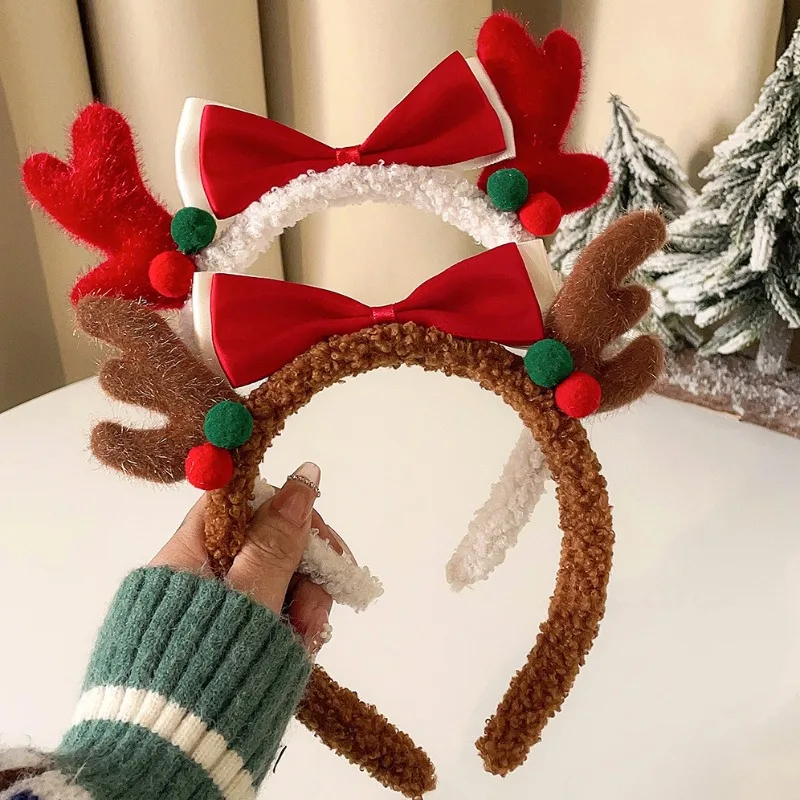 Bonito de pelúcia elk bandana rosto lavagem argola de cabelo natal vestir-se alta headtop chifres de veado faixa de cabelo festa cosplay presentes scrunchie