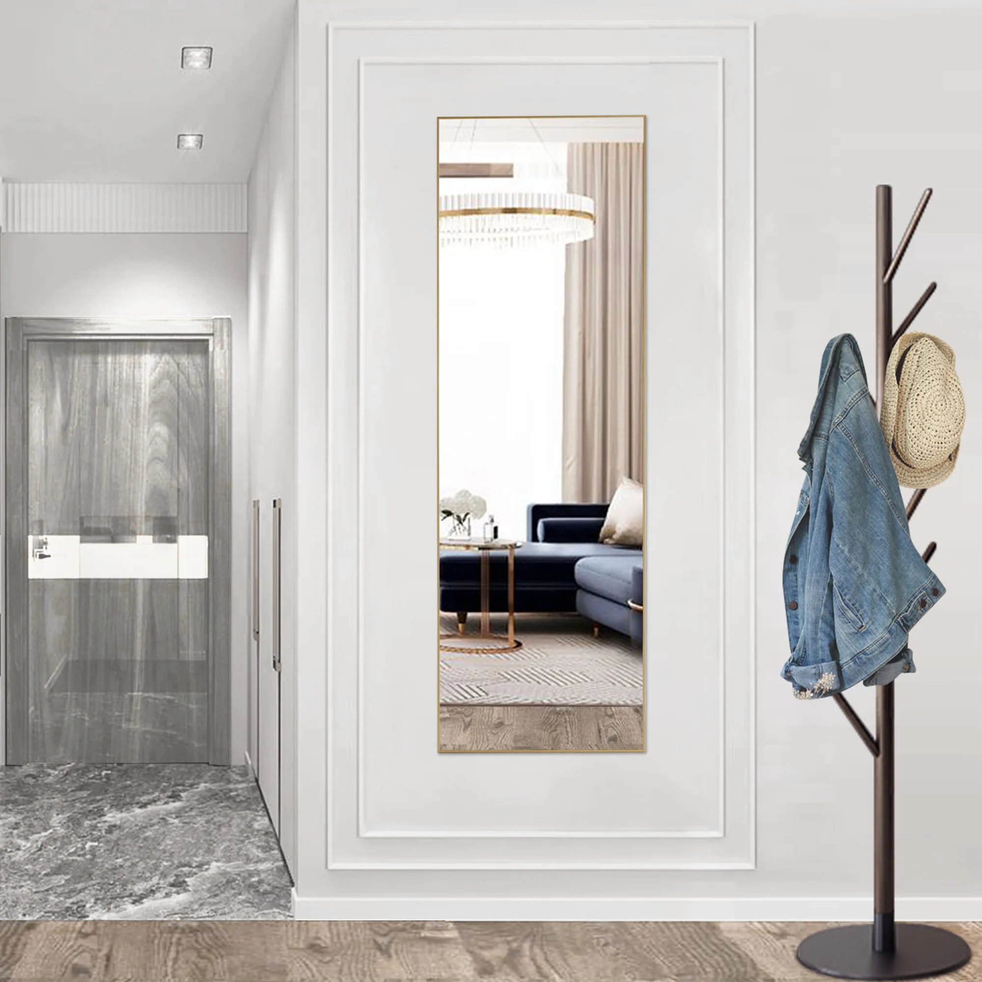 

Floor Standing Mirror, Wall Mirror with Stand Aluminum Alloy Thin Frame