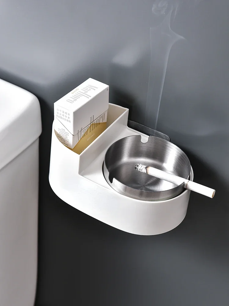 Wall mounted ashtray with lid for household use, toilet, bathroom, wall mounted, no punching, anti fly ash