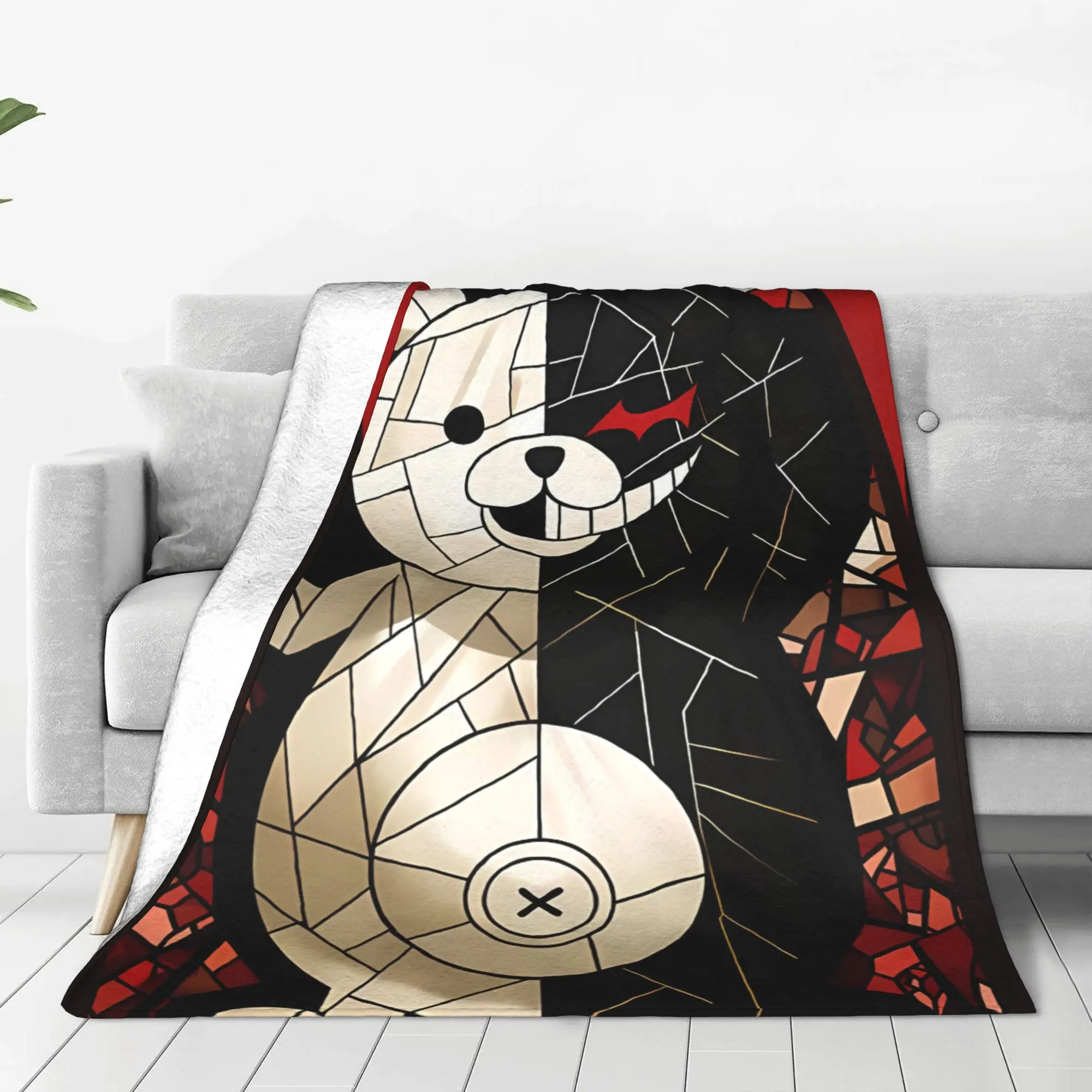 1PC Home Cute Room Decor Stained Glass Monokuma Blanket Throw Blanket Danganronpa Novelty Warm Blanket All Season