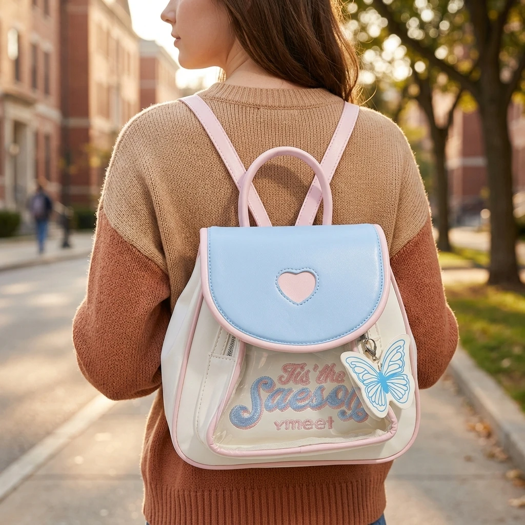 Dopamine Color Backpack for Girls Modular Design School Commute Travel Bag with Transparent Layer