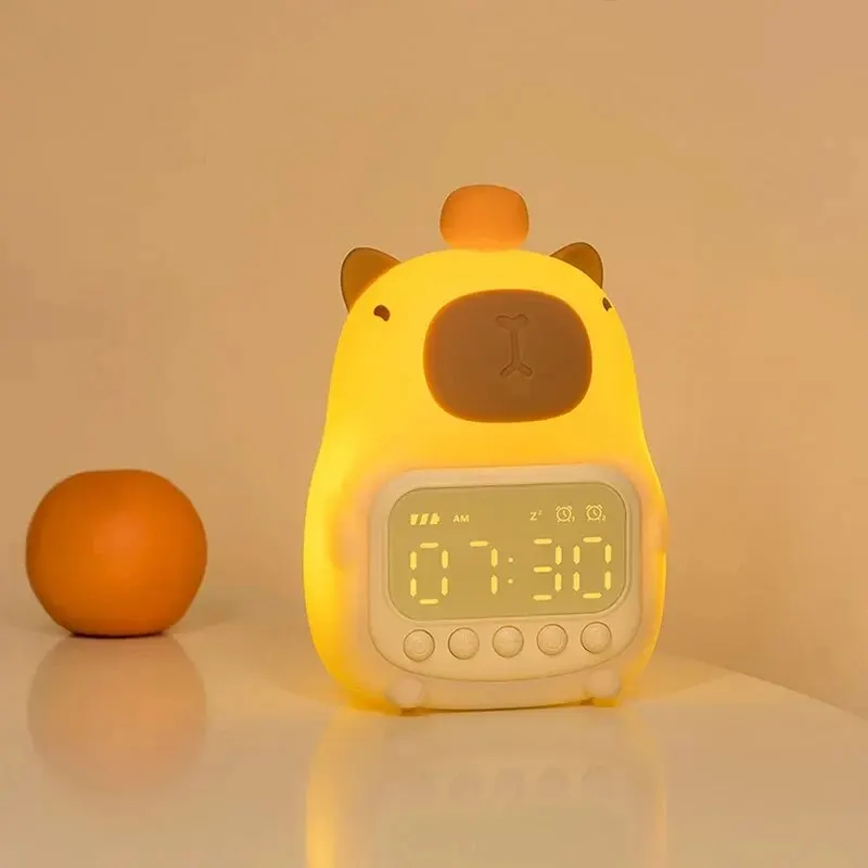 Cute Rechargable Digital Alarm Clock Night Light Touch Snooze Always-on Display Desktop Table Clock 12/24H Alarm Music LED Clock