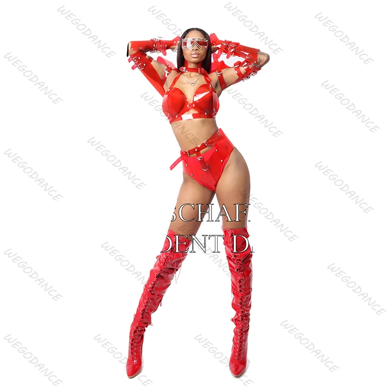 

New Sexy Woman Pu Leather Singer Dancer Performance Costume