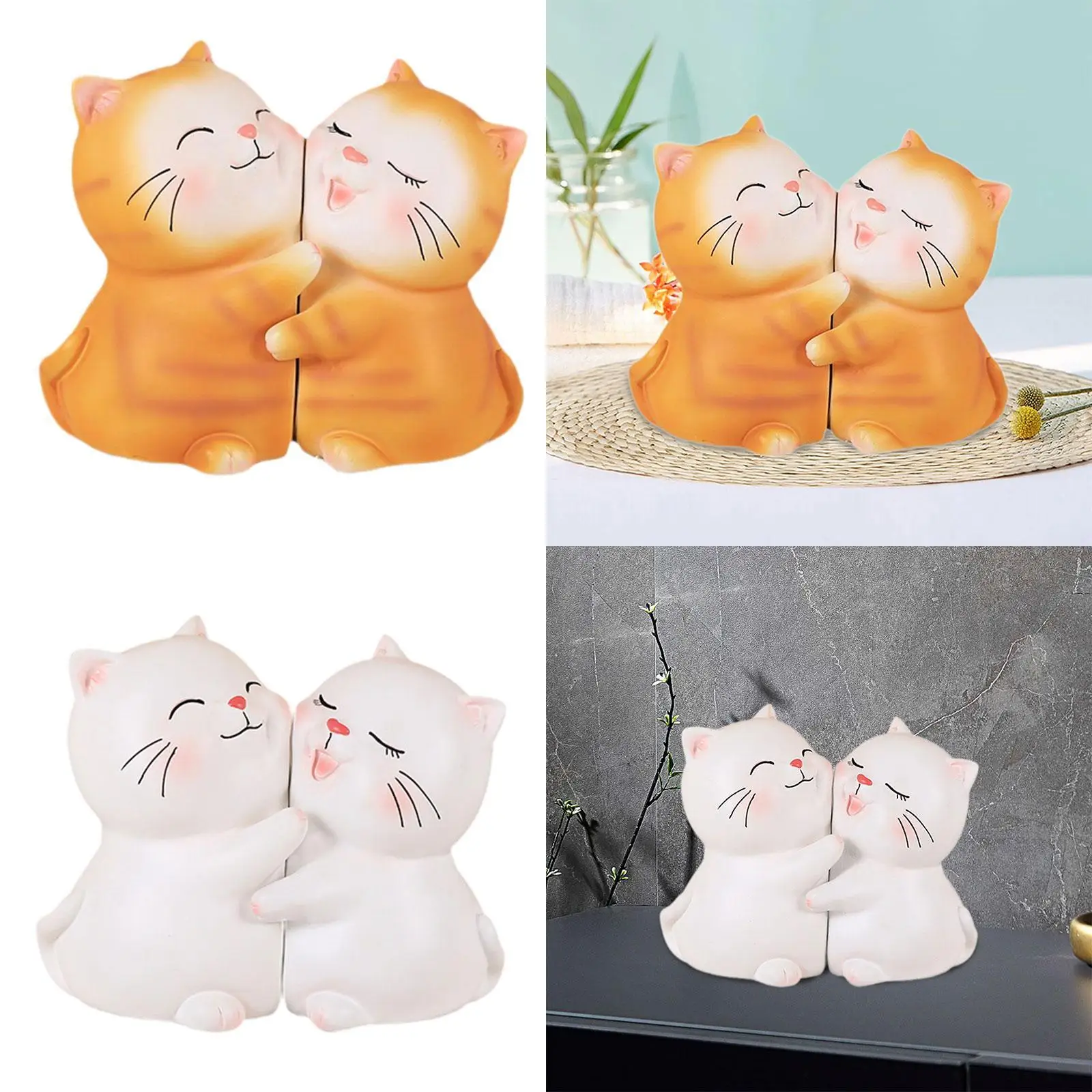 2x Cat Statues Book Shelf Holders Bookends Resin Creative Desktop Ornaments Book Stoppers for Office Entrance Home Decoration