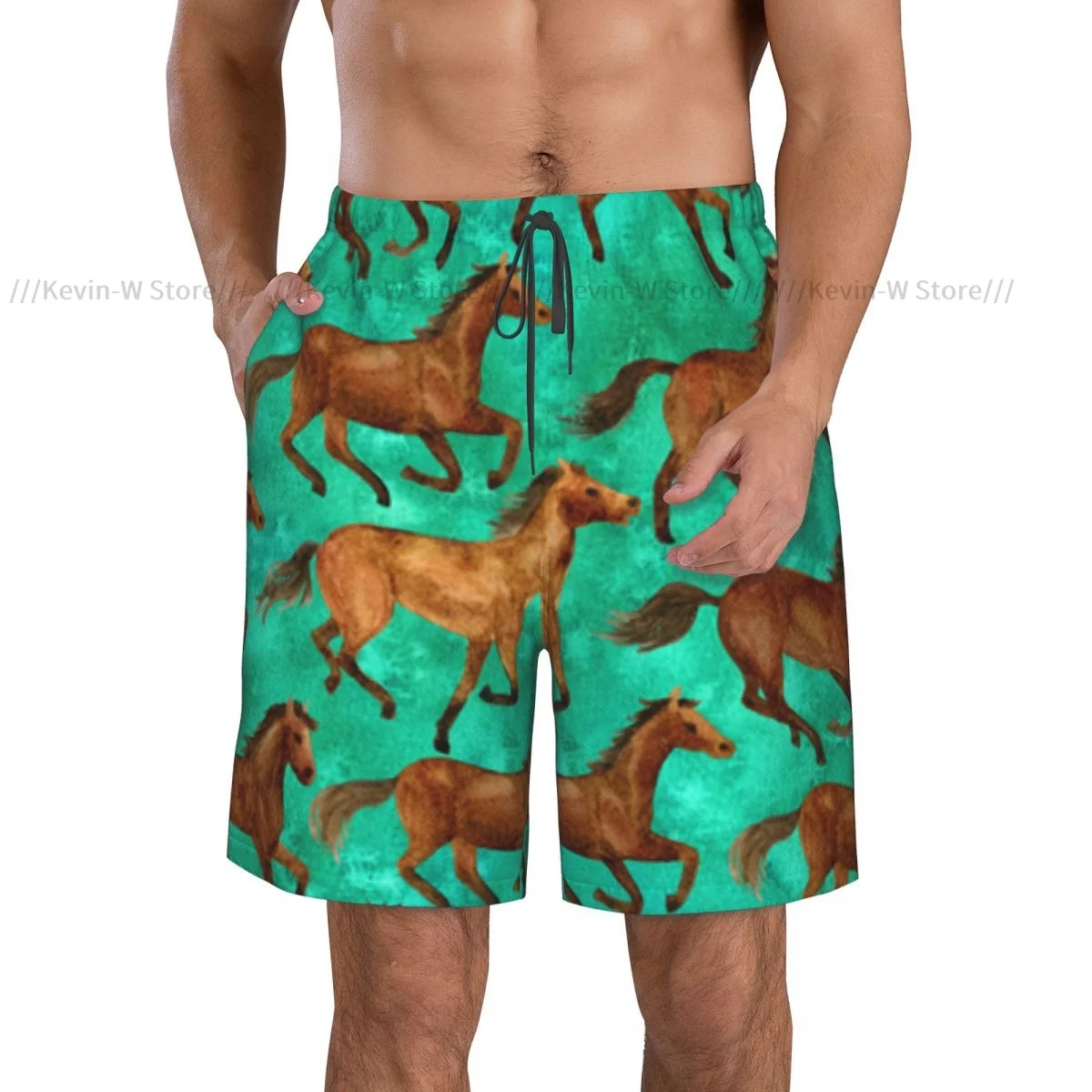 Swimwear Mens Swim Shorts Beach Swimming Trunks For Man Running Horses Print Swimsuit Surf Board Bathing Suit