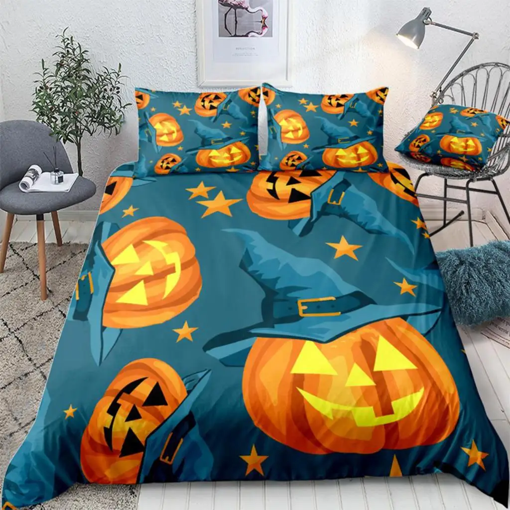 

Halloween Pumpki Duvet Cover Set Cartoon Hat Halloween Beds Set Home Textiles Microfiber For Boys Kids