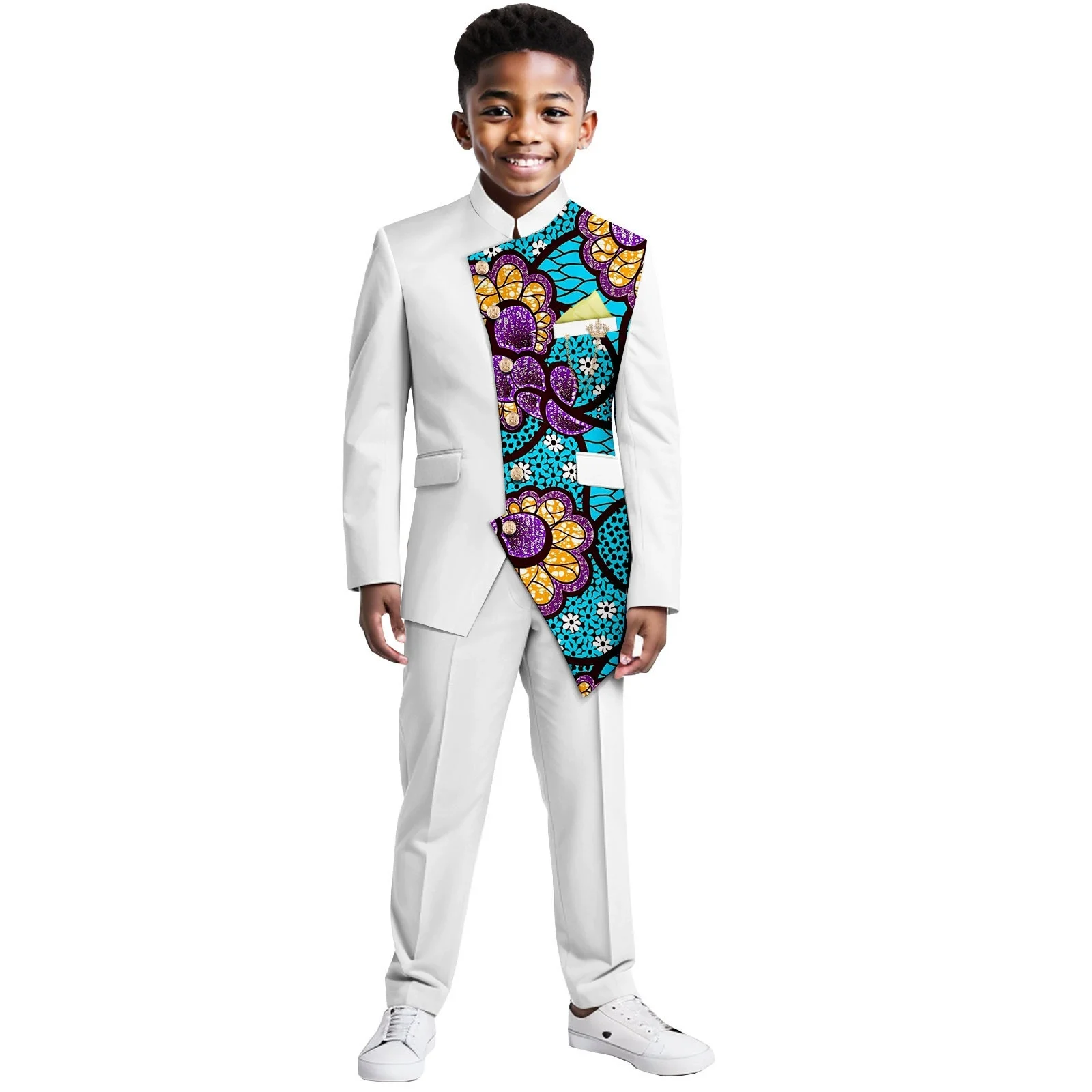 African Clothes for Kids Formal Suits Boys Outfits Blazer Dashiki Print Top and Pant Sets Bazin Riche Children Outwear