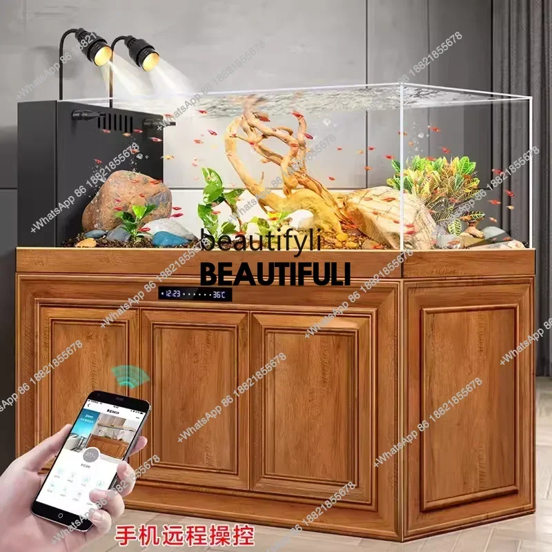 new New Wood Grain Stream Cylinder Household Fish Globe Super White Glass Small Aquarium Change Water ss 8617