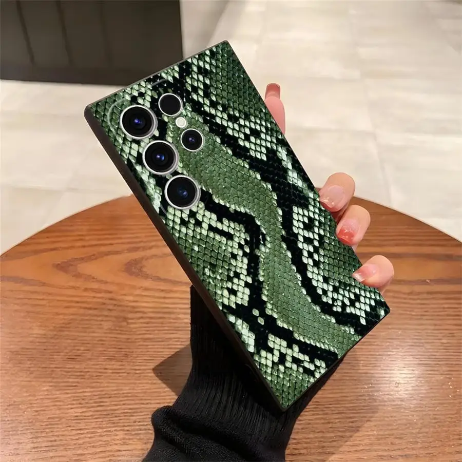 حافظة لهاتف سامسونج جالاكسي S24 Plus S25 + S9 S24 + S25 Ultra S23 FE S20 S22 S21 غطاء هاتف خلفي ناعم موضة جلد الثعبان #3