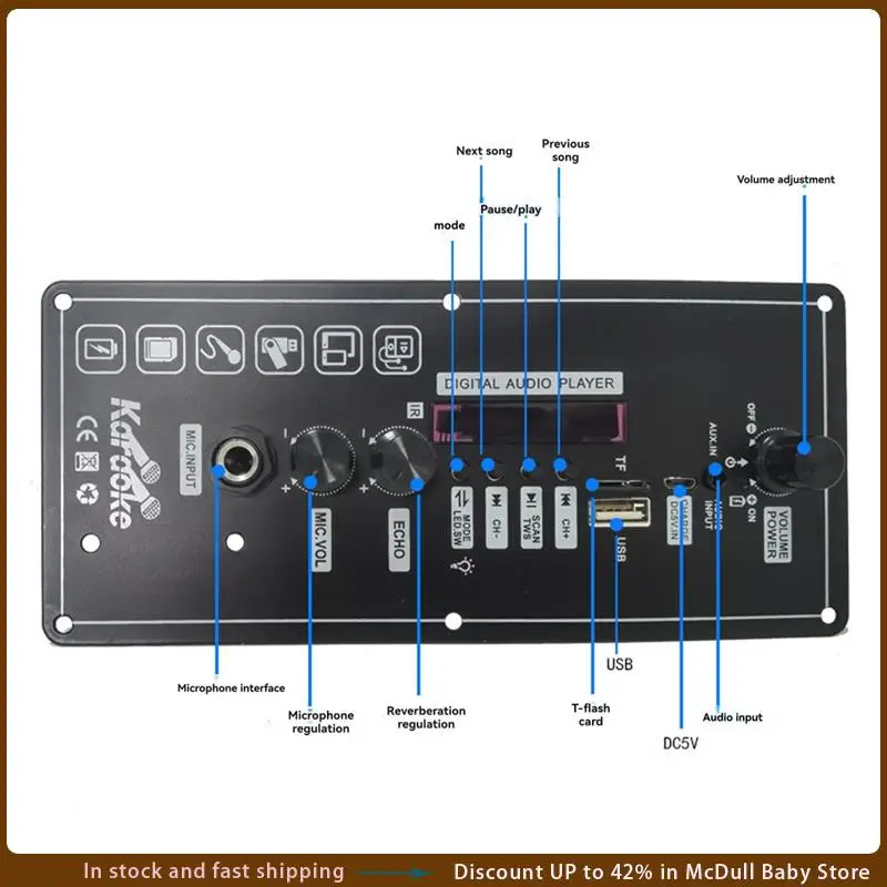 ABJA-Bluetooth Audio 15W Amplifier Board With FM BT Audio Portable Speaker 5V Karaoke Power Amplifier Board MP3 Amplifier