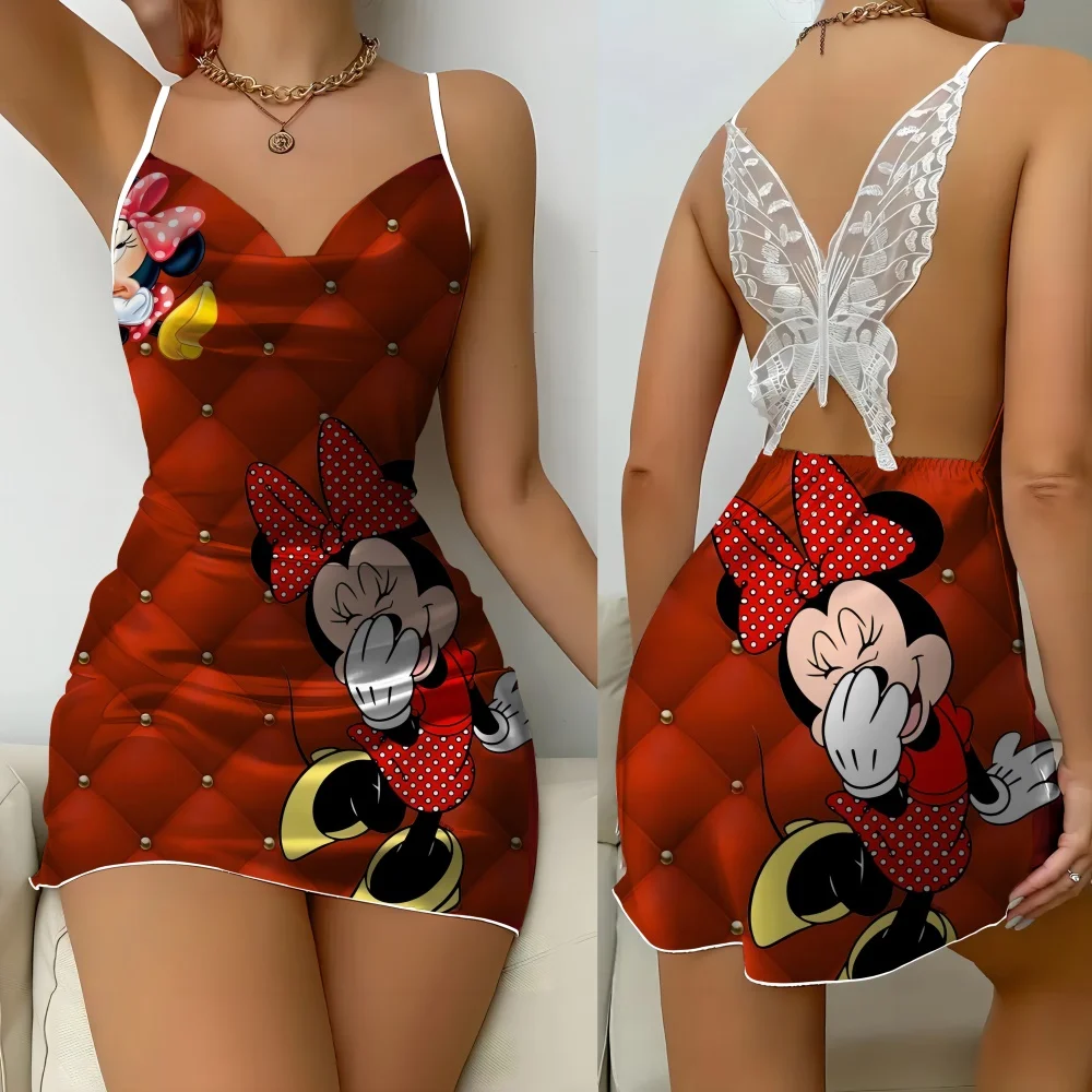 2024 Summer New Women's Sleeping Dress Fashion Sexy Charming Female Suspender Skirt Minnie Pattern Print Nightwear for Women