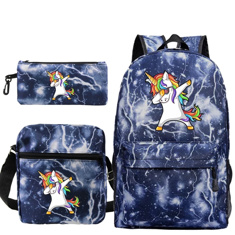 Mochila Unicorn Backpacks Canvas Rucksack Women Bagpack Bookbags 3 PCS/set Knapsack School Bags for Girls Boys Kawaii Book Bags