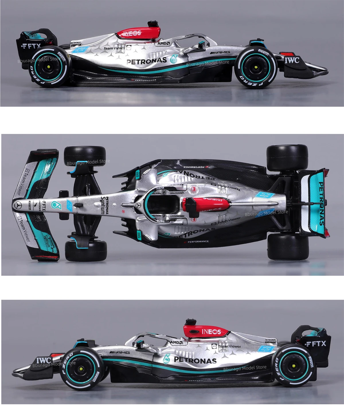 Bburago 1:43 2022 Mercedes-AMG W13 44 63 F1 Formula Racing Car