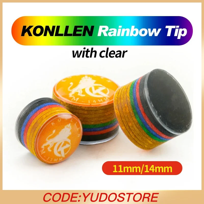 

Наконечники для кия KONLLEN, наконечники радуги 11/14 мм, 9, многослойная свиная кожа с прозрачным снукерным кием, аксессуары для бильярда