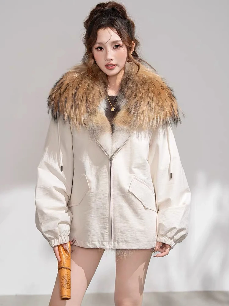 Women Winter Removable Real Raccoon Fur Collar Parka Warm 90% Goose Down Jacket Three Ways Wear Loose Thick Wolf Fur‌ Parka Coat