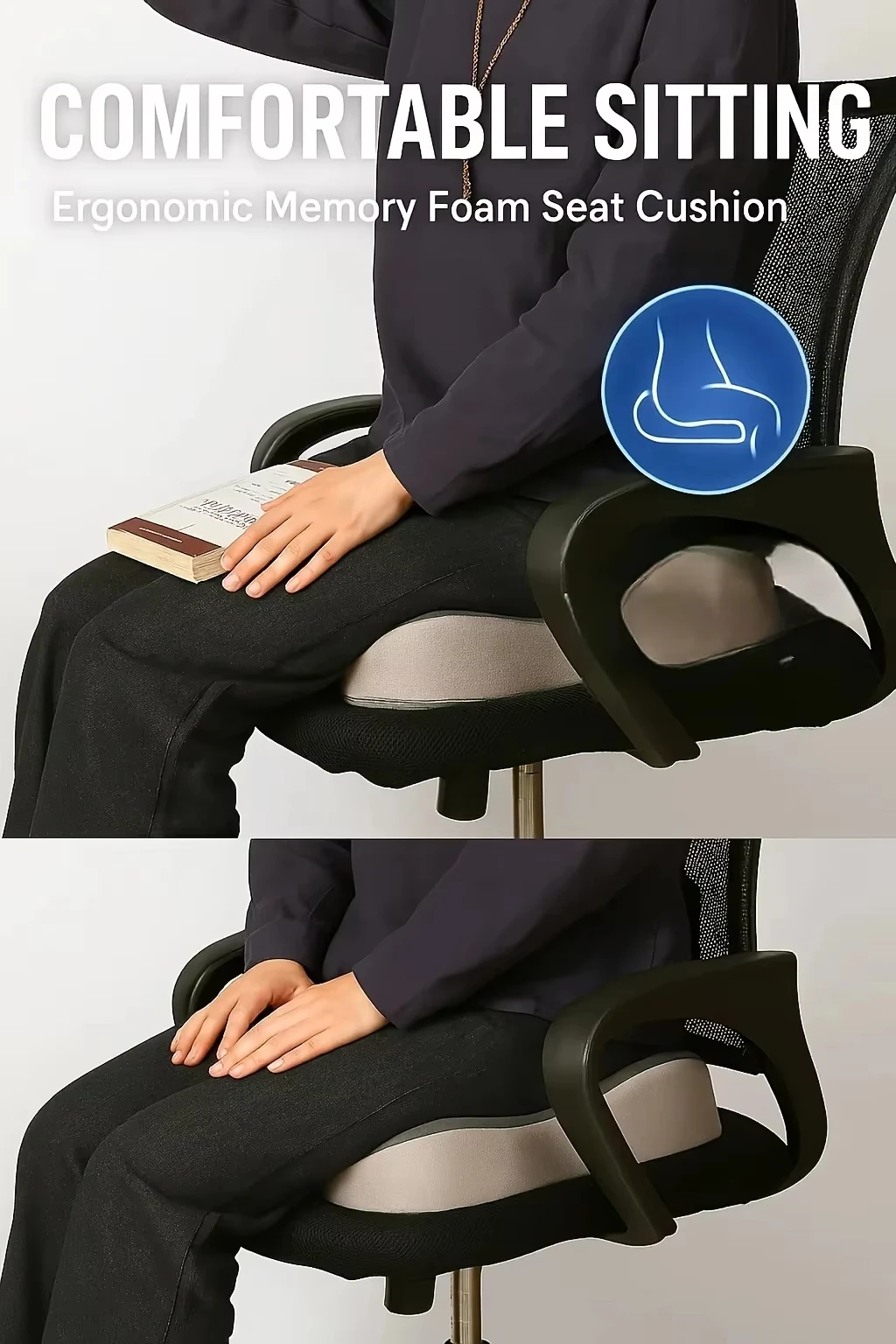 Sitting Helper Breathable Memory Foam Seat Cushion Ergonomic Spine Pressure Relief Pad Skin‑Friendly Washable Cover for Office