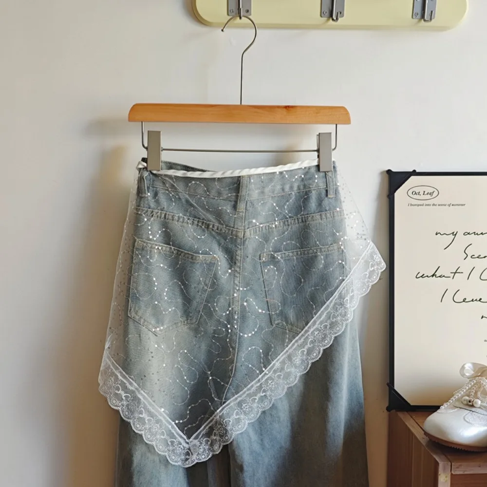 فريد الكورية نمط الدانتيل تنورة صغيرة الشاش مثلث الترتر نصف تنورة رقيقة فستان Cummerbund حزام البنطال الجينز أبلى