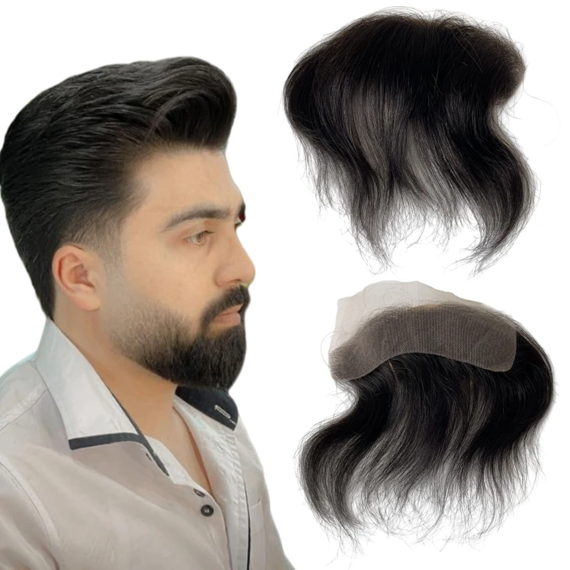 Substituição brasileira do cabelo humano da virgem para homens, linha reta sedosa, linha fina completa do laço, preto, 4x18 cm, #1