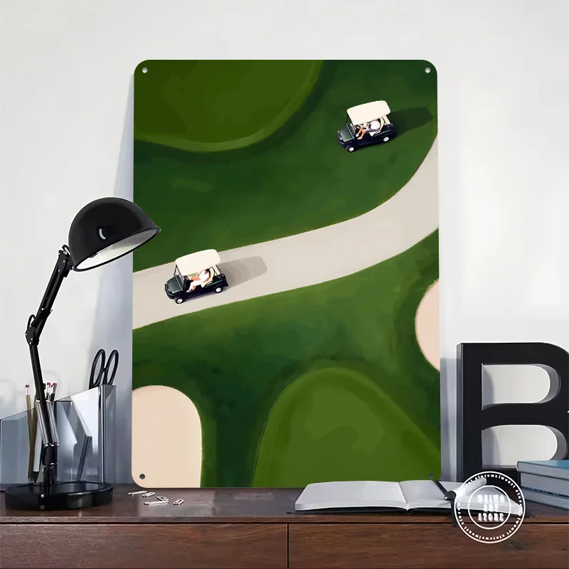 Golf Carts on a Green Course Poster Customized Vintage Metal Signs Wall Art Retro Tin Plaque for Decoration Home Custom Plate