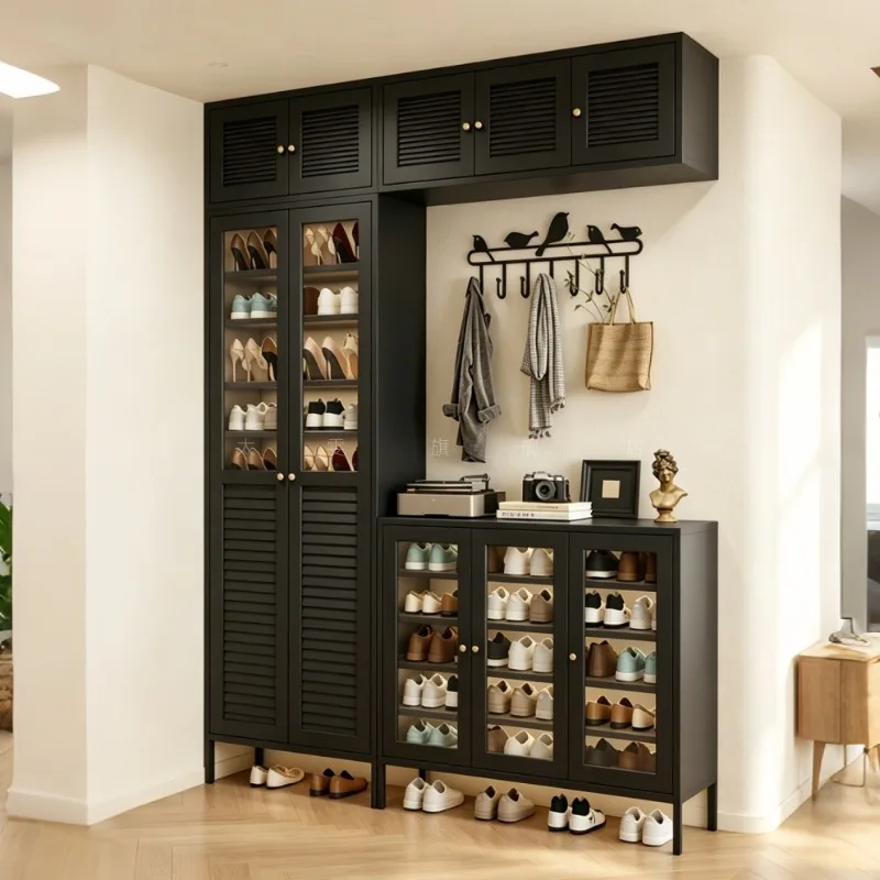 0 Shoe cabinets, steel storage cabinets at the entrance of the household, integrated against the wall and outside  door, porc